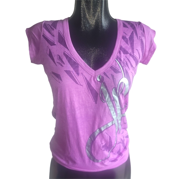 Joshua Perets Purple V-Neck with Open Back Short Sleeve Top M - Picture 1 of 6